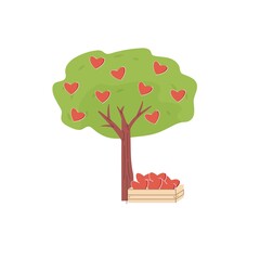 Vector cartoon flat full grown tree with hearts symbols isolated on empty background-social media,communication,creative concept for web online ad,banner,site design