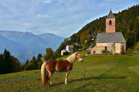St. Kathrein in der Scharte, r&ouml;misch-katholische Kirche in Hafling, S&uuml;dtirol, Italien