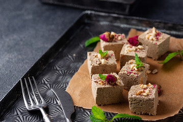 Halva with rose petal and nuts.