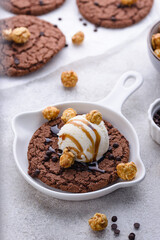 Giant chocolate skillet cookies with ice cream