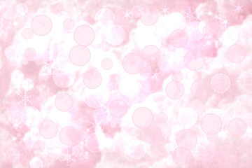 Abstract blurred festive delicate winter christmas or Happy New Year background with shiny blue pink and white bokeh lighted stars. Space for your design. Card concept.