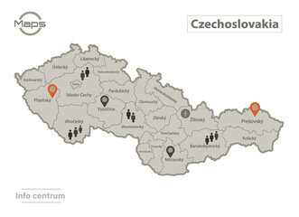 Czechoslovakia map, individual regions with names, Infographics and icons vector
