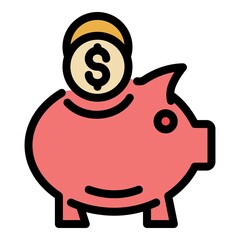 Piggy money icon. Outline piggy money vector icon color flat isolated