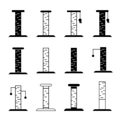 Cat scratching post vector icon set