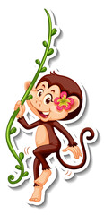 Monkey holding liana cartoon character sticker
