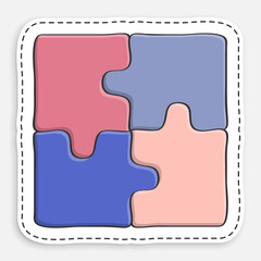 cartoon icon of doodle Pieces of puzzle are connected together. Teamwork. Combining efforts. Puzzle toy for children development. Vector isolated on white background