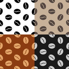 set of seamless patterns with Grain of coffee bean plant. Invigorating morning drink for great mood. Ornament for decoration and printing on fabric. Design element. Vector