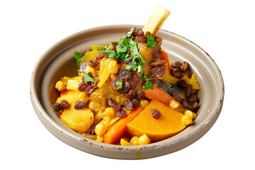 Overhead close-up shot of Morroccan lamb Couscous.