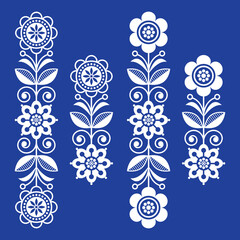 Scandinavian floral design elements, folk art patterns - white long stripes on navy blue
