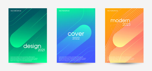 
Set of three cover design template. Abstract colorful dynamic composition style for business, event and social media promotion. Vector