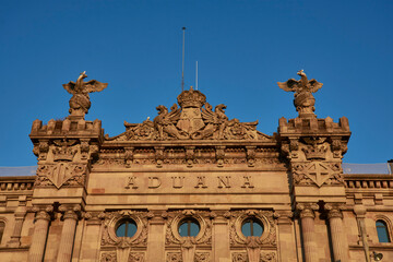 Customs building facade in Barcelona, Catalonia, Spain