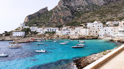 Fishing harbor in Levanzo island,Sicily,Italy,2021.
