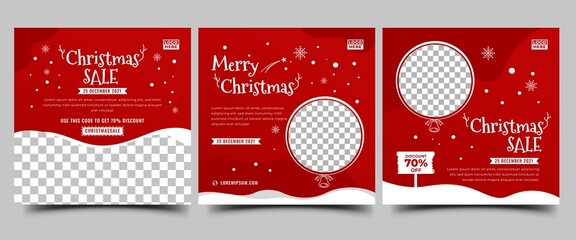 Merry Christmas social media post template design collection. Editable modern square banner with snowflakes decoration. Usable for social media post, card, banner, and website.