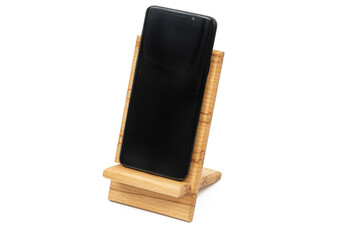 Wooden Phone Holder isolated above white background