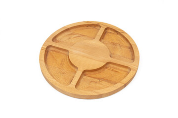 Wooden plate isolated above white background