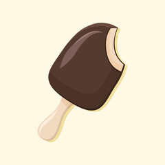 Chocolate ice cream on stick vector cartoon illustration isolated in beige background.