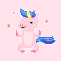 Obraz na płótnie Canvas Calm unicorn vector cartoon illustration isolated on pink background.
