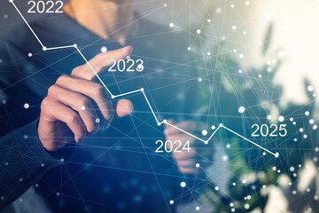 businessman hand working with virtual chart business on touch screen computer as concept