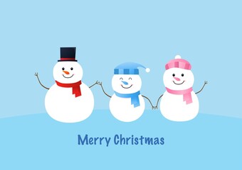 Cute cartoon of snowman family