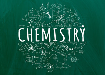 Chemical formulas written on chalkboard background
