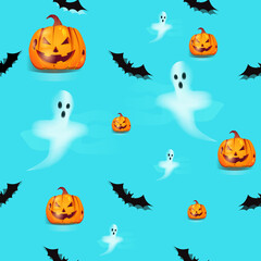  Hallowen  seamless pattern with pumpkin and bat. Vector illustration. Design wallpaper, fabrics, postal packaging.
