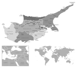 Cyprus - highly detailed black and white map.