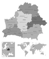Belarus - highly detailed black and white map.
