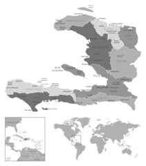 Haiti - highly detailed black and white map.