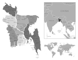 Bangladesh - highly detailed black and white map.