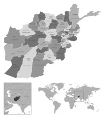 Afghanistan - highly detailed black and white map.