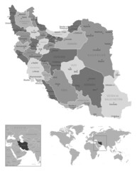Iran - highly detailed black and white map.