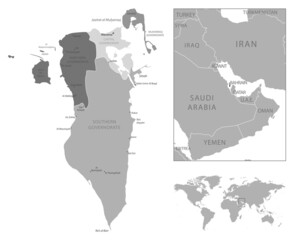 Bahrain - highly detailed black and white map.