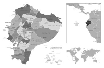 Ecuador - highly detailed black and white map.