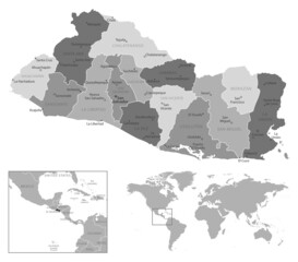 El Salvador - highly detailed black and white map.