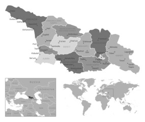 Georgia - highly detailed black and white map.