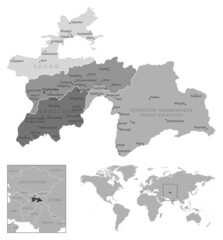 Tajikistan - highly detailed black and white map.