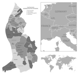 Liechtenstein - highly detailed black and white map.