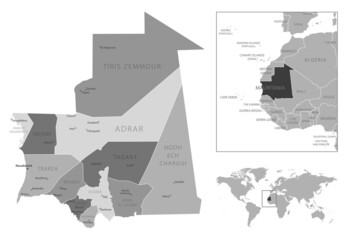 Mauritania - highly detailed black and white map.