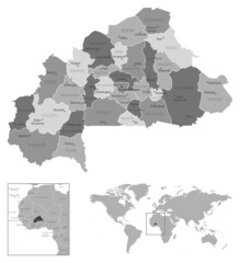 Burkina Faso - highly detailed black and white map.