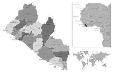 Liberia - highly detailed black and white map.