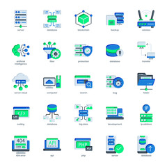 Server and Database pack for your website design, logo, app, UI. Server and Database icon flat design. Vector graphics illustration and editable stroke.