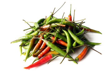 Fresh chilies placed together on a white background. Isolated.