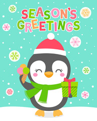 Cute penguin cartoon for christmas and new year celebration.