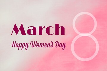 Happy women's day 8 march celebration concept banner greeting card poster or flyer with blur water color background.