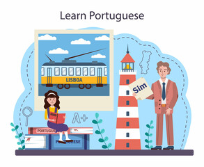 Portuguese language learning concept. Language school portuguese course