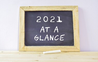 Chalkboard with the text 2021 at a glance.