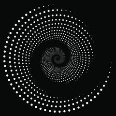 Optical art shape. Design spiral dots backdrop. Abstract monochrome background. 