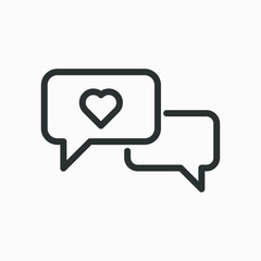 Fototapeta premium Love chat line vector icon isolated on white background. Two speech bubbles with heart.
