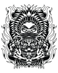 Artwork Illustration Humans With Lion Abilities Black And White