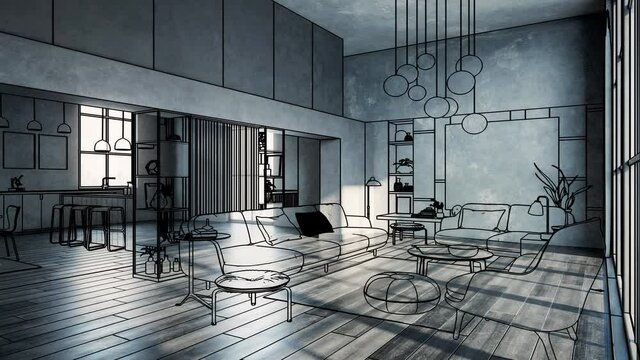 Furnishing Inside a Modern Style Penthouse Loft - loopable 3D Visualization